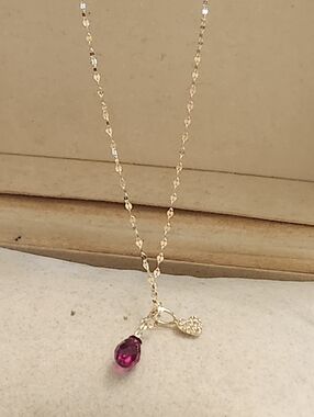14kt Diamond Heart With a 14kt Ruby Yellow Gold 0.75CT + Necklace. 16"
